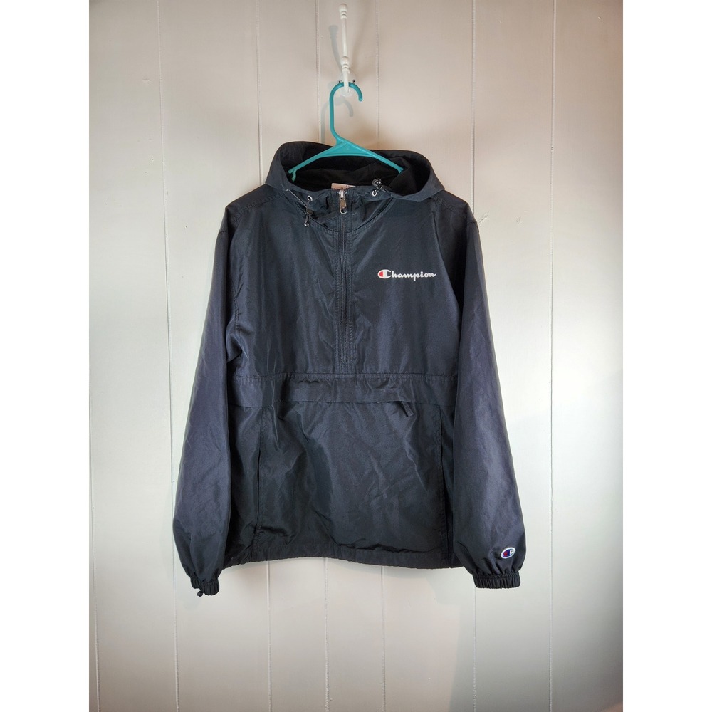 Champion Womens Packable Anorak Windbreaker Jacket Black Half Zip XS